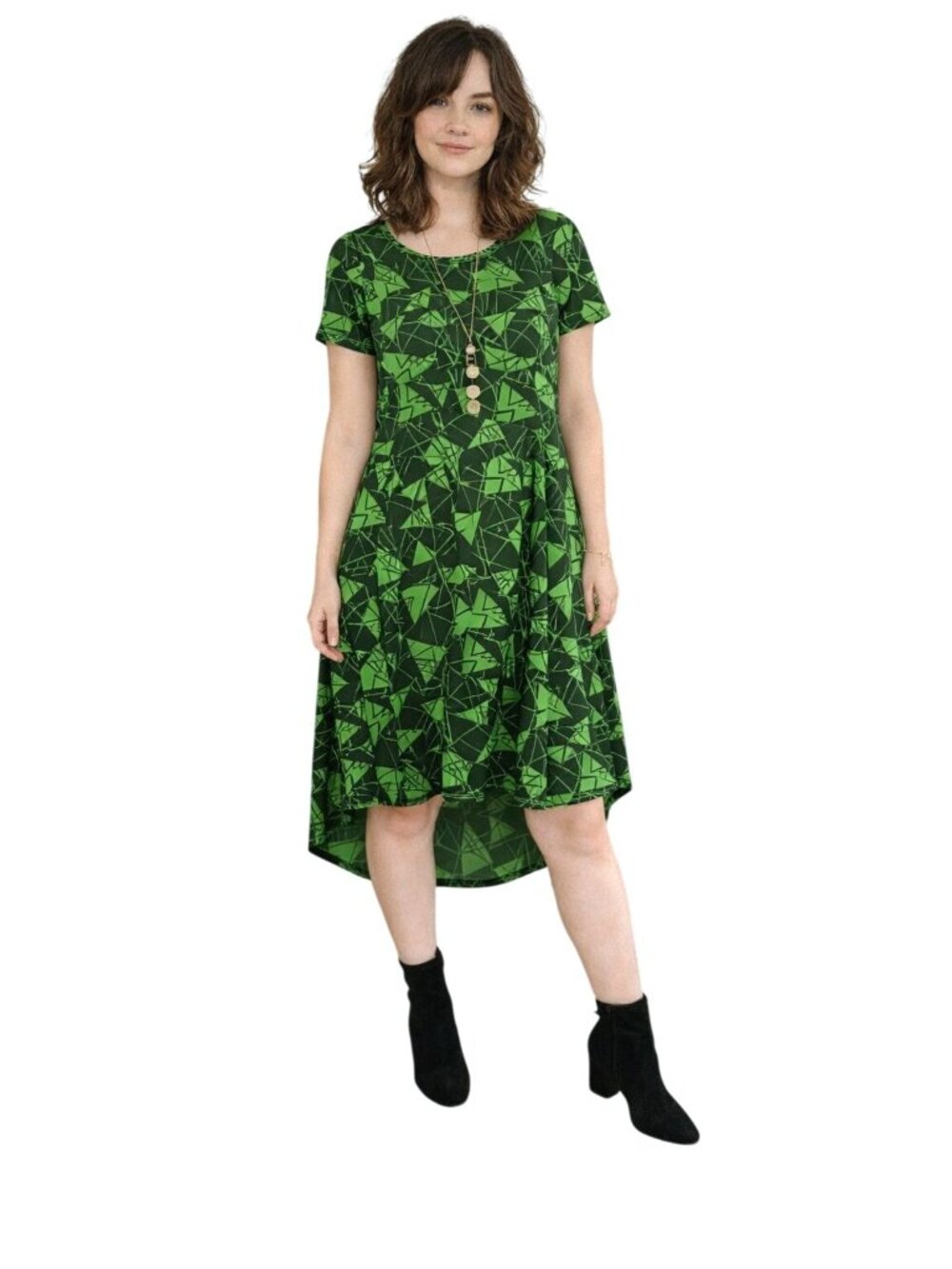 Lularoe Carly Geometric Print Green & Black Short Sleeve Dress Small